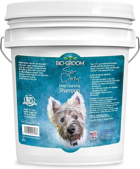 Bio-Groom So-Dirty Dog Shampoo - Quick Rinse Pet Shampoo, Dog Bathing Supplies, Puppy Wash, Dog Grooming Supplies, Cruelty-Free, Made in USA, Shampoo for Smelly Dogs - 5 Gallons