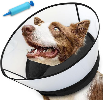 2-in-1 Upgraded Inflatable Dog Cone Collar with Detachable Anti-Licking Shield, Soft Adjustable Elizabethan Collar for Dogs After Surgery (M+, Black)
