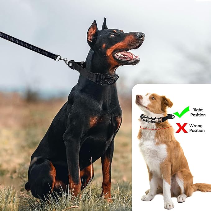 Prong Collar for Large Dogs, Dog Pinch Collar,Dog Training Collar,High Strength Quick Release Buckle,Comfort Rubber Tips (Black，4.0mm, 23.6-Inch)