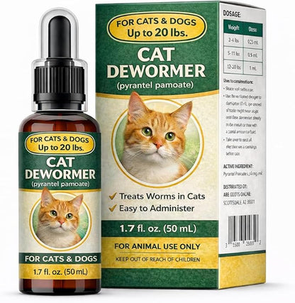Liquid Dog & Cat Dewormer with Pyrantel Pamoate, for Roundworms & Hookworms, Easy-to-Use Oral Liquid Formula