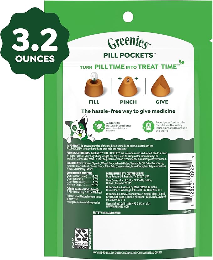 Greenies Pill Pockets for Dogs Small Size, Tablet Pill Treats for Dogs, Cheese Flavor, 3.2 oz. Pouch
