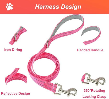 Hipubby Dog Harness Small Sized and Leash Set, No Pull Soft Mesh Puppy Vest, Reflective Breathable Lightweight Pet Harness, Harness for Small Medium Dogs and Cats - Rose Red/Khaki Trim, XS