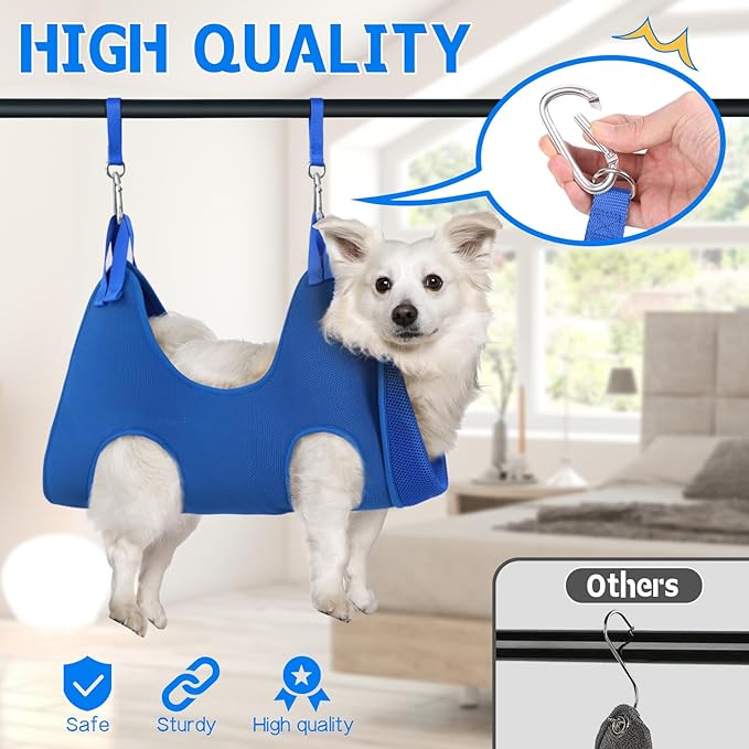 Supet Dog Grooming Hammock Harness for Dogs Cats, Relaxation Pet Nail Clipper Hammock, Restraint Dog & Small Animal Leashes Sling for Groomingk for Nail Trimming (Blue, 2XS)