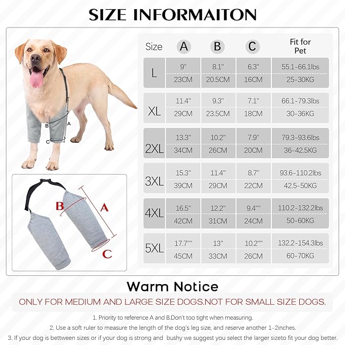 ROZKITCH Dog Surgery Leg Sleeve for Front Legs, Pet Prevent Licking Wound Elbow Knee Protector, Dog Leg Sleeve to Stop Licking Cone Collar Alternative for Sprain ACL CCL Arthritis Grey L