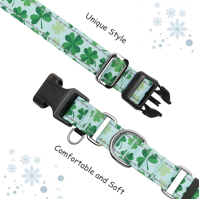 St.Patrick's Day Reflective Martingale Collar for Dogs with Quick Release Buckle Spring Clover Holiday Dog Collars (Shamrock, Medium)