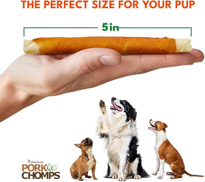 Pork Chomps Baked Pork Skin Dog Chews, 5 Inch Mini Twists, 12 Count - Sweet Potato Wrap - Long-Lasting Treats for Dogs - High Protein, Rawhide-Free, Low Fat, Healthy & Delicious Chews