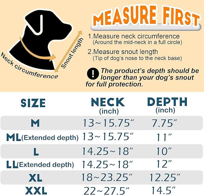 Extra Large Soft Dog Cone, 37cm / 14.5" Long Stop Licking Deep Pet Recovery Collar After Surgery, Clear Plastic Breathable Elizabethan Head Neck Circle, Adjustable Comfortable Cones (XXL Black)