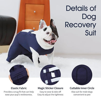 IECOii Dog Surgery Recovery Suit for Female Or Male Dogs,Post Surgery Dog Onesies for Spay Neuter,Small Dog Surgical Suit for Abdominal Wound and Rear Leg,Dogs E-Collar & Cone Alternative,Small-Blue
