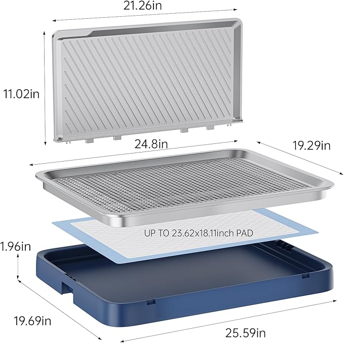Indoor Dog Potty Tray with High Wall,25.59"X19.69" Pee Pad Holder,Dogs Litter Box,Mesh Training Toilet for Puppy and Small Size Dog,Housebreaking Supplies, Pet Products (White)