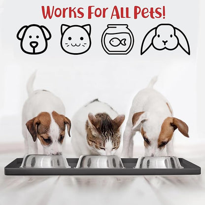 DogBuddy Dog Food Mat – Waterproof Dog Bowl Mat for Food and Water, Silicone Pet Feeding Mats for Floors, Non-Slip Placemat with High Edges for Dogs Bowls, Puppy Essentials (M: 21” x 14”, Shadow)
