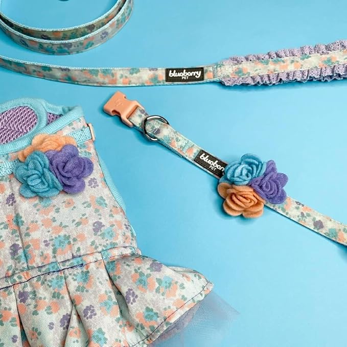 Blueberry Pet Floral Dog Collar with Detachable Flower, Medium, Lavender, Adjustable Neck 14.5"-20", 3/4" Width, Eco-Friendly Buckle, Stylish Dog Collars for Medium Dogs, Safe Puppy Collar