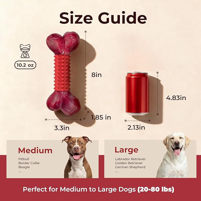 Apasiri 4-Pack Tough Dog Toys for Aggressive Chewers: Beef Flavored Long Lasting Dog Bones for Large Dogs, Heavy Duty Nylon & Rubber Dog Chew Toys to Keep Them Busy, Medium & Large Breed, Red