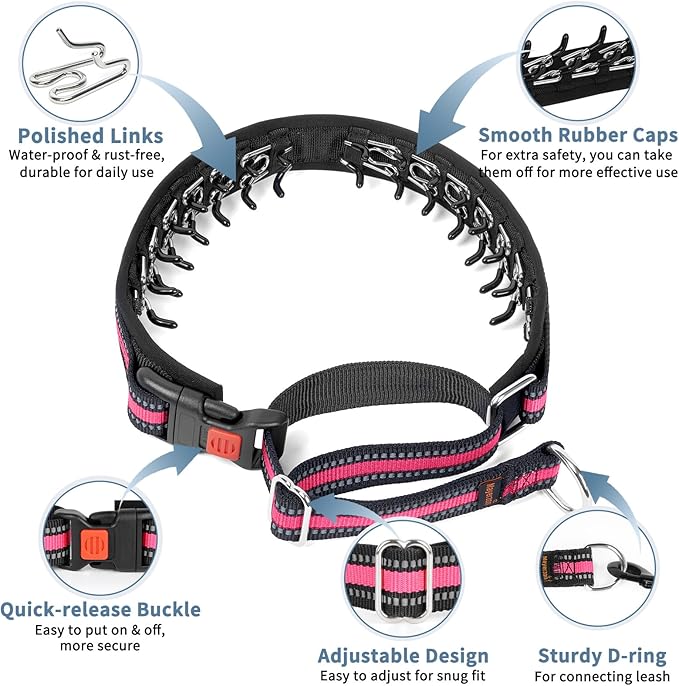 Mayerzon Martingale Collar for Dogs, No Pull Dog Collar with Reflective Strip for Small Medium Large Dogs, Anti Pulling Dog Collar with Buckle for Walking Training, Safe for Night Walk(Pink, S)