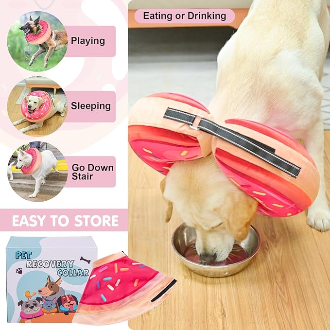 BEAUTYZOO Dog Cone Alternative After Surgery for Large Medium Small Dogs, Soft Inflatable Cone Collar for Dogs Cats, Dog Neck Donut E Collar Dogs Recovery Collar to Stop Licking, Strawberry Pink, XL