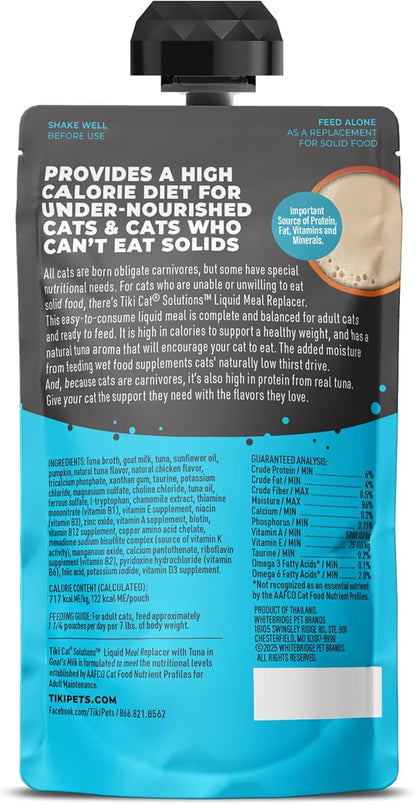 Tiki Cat Solutions Liquid Meal Replacer Wet Cat Food, Tuna in Goat's Milk, 6 oz. Spout Pouch (6 Pack)