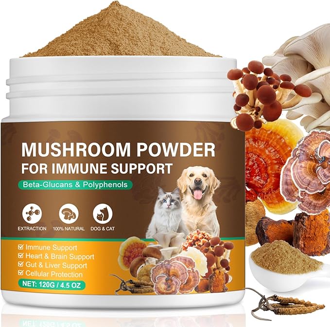 Mushroom Supplement for Dogs & Cats with Turkey Tail - Lipoma for Cats, 11 Blend Wild Mushroom Complex, Immune Support & Digestive Health for Pets - Enhances Liver Function
