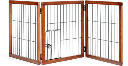 Carlson 22"-62" Super Wide Dog Gate with Small Pet Door, Premium Wooden 3-Panel Pet Gate for Doorways & Hallways