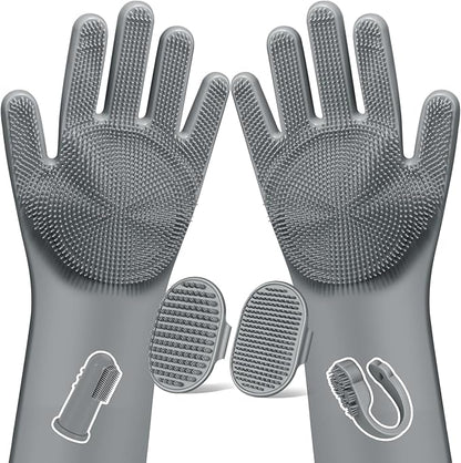 Augwind 6PCS Pet Grooming Kit for Dogs,Cats and Horses | Dog Washing Gloves | Dog Bath Brush | Dog Bath Gloves | Dog Shampoo Brush | Pet Grooming Gloves | Dog Bath Supplies (Grey)