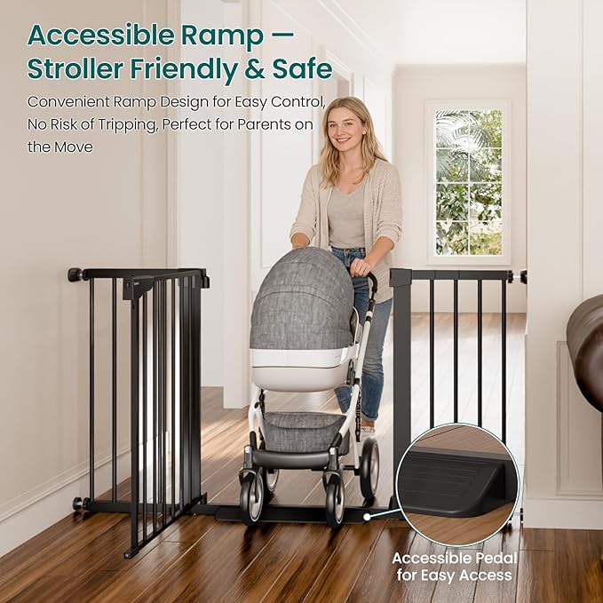 Cumbor 2 Pack 30-54" Baby Gate for Stairs, Dual Lock & Self-Closing Dog Gate for Doorways, Easy Install Pressure Mounted Pet Gates Indoor, Easy Walk Thru Wide Safety Proofing for Babies & Pets, Black