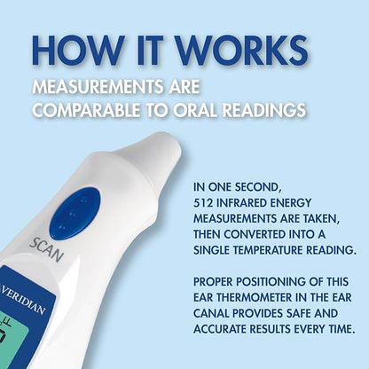 Veridian Tympanic Ear Thermometer Digital Display 09-340 1 Each
