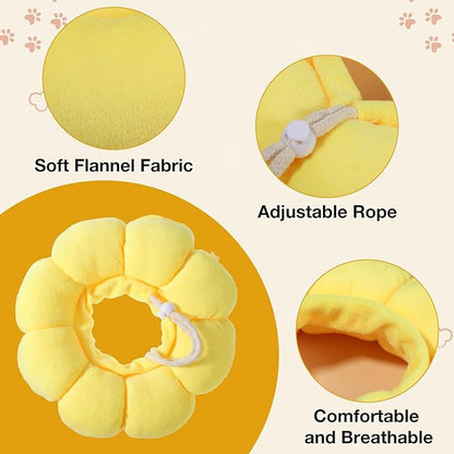 Soft Dog Cone Collar Inflatable Pet Recovery Calming Neck Pillow Adjustable After Surgery Collars Fluffy Flower Protective Elizabethan Alternative for Small Medium Cats Dogs