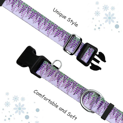 Martingale Collar for Dogs with Buckle Floral No Pull Adjustable Nylon Limited Slip Training Dog Collars (Purple Lavender, Medium)
