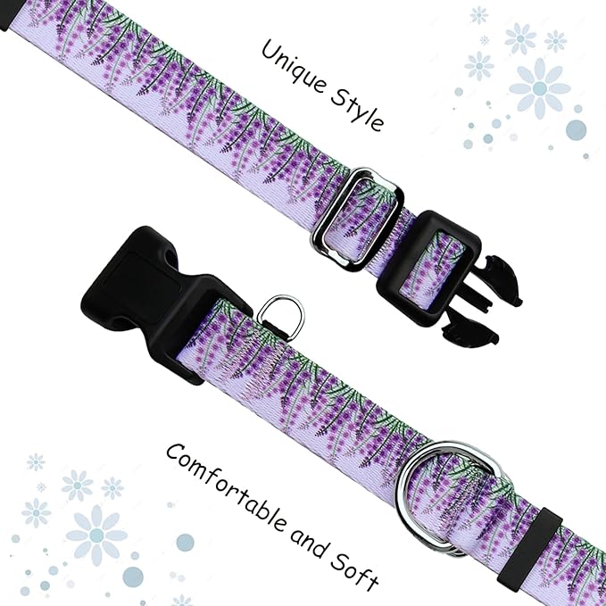 Martingale Collar for Dogs with Buckle Floral No Pull Adjustable Nylon Limited Slip Training Dog Collars (Purple Lavender, Small)