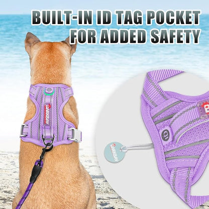 BARKBAY No Pull Dog Harness Large Reflective Dog Harness with Front Clip and Easy Control Handle for Walking Training Running with ID tag Pocket(Violet Purple,XL)