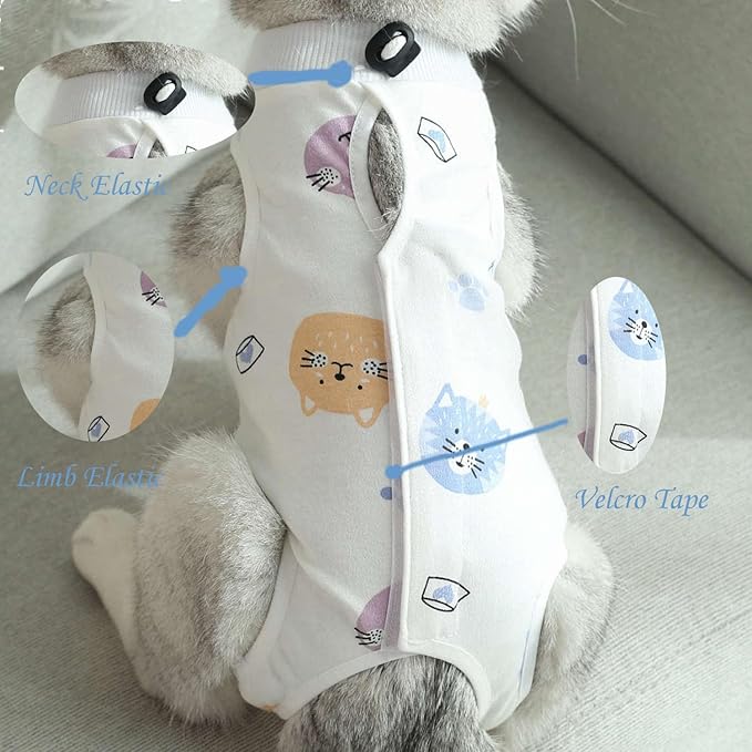 Cat Recovery Suit Female Kitten Onesie for Cats After Surgery Female Spay Surgical Abdominal Wound Skin Diseases Cone Collar Soft Alternative Wear (Cat, L)