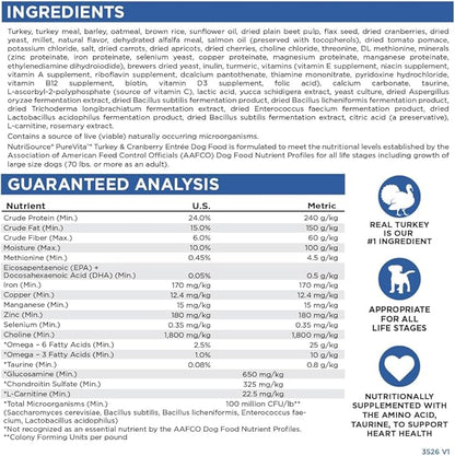 NutriSource Pure Vita Turkey & Cranberry Dog Food, 25LB