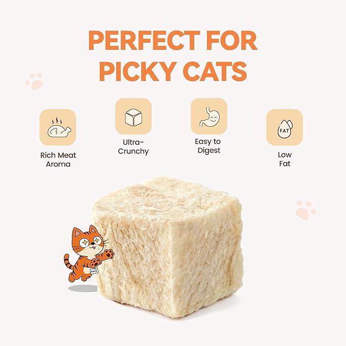 Freeze Dried Chicken Cat Treats, 4 oz, Single Ingredient Healthy Cat Food Toppers for Picky Cats, High Protein Snacks