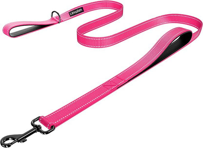 Dog Leash 4ft Long, Double Handle Dog Leash for Safety Control Training, Heavy Duty Dog Leads with Traffic Padded Handles, Reflective Leashes for Small Medium Large Dogs(4ft, Hotpink)