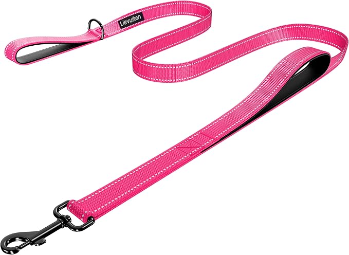 Dog Leash 6ft Long, Double Handle Dog Leash for Safety Control Training, Heavy Duty Dog Leads with Traffic Padded Handles, Reflective Leashes for Small Medium Large Dogs(6ft, Hotpink)