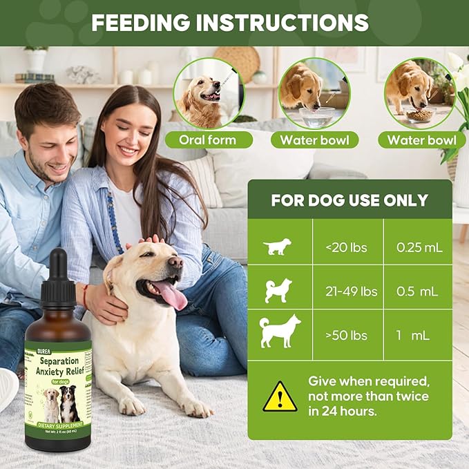 Ourea Separation Anxiety Relief for Dogs, Calming Care for Dogs, Helps Relieve Anxiety During Separation, Valerian Root for Anxiety Drops, Easy to Use (2 fl oz)
