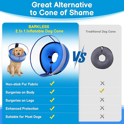 BARKLESS Donut Cone for Large Dogs, Protective Collar After Surgery to Stop Licking, Patented Blow up Dog Surgery Collar with Transparent Shield, Inflatable Pillow Cone for Labrador, Rottweiler