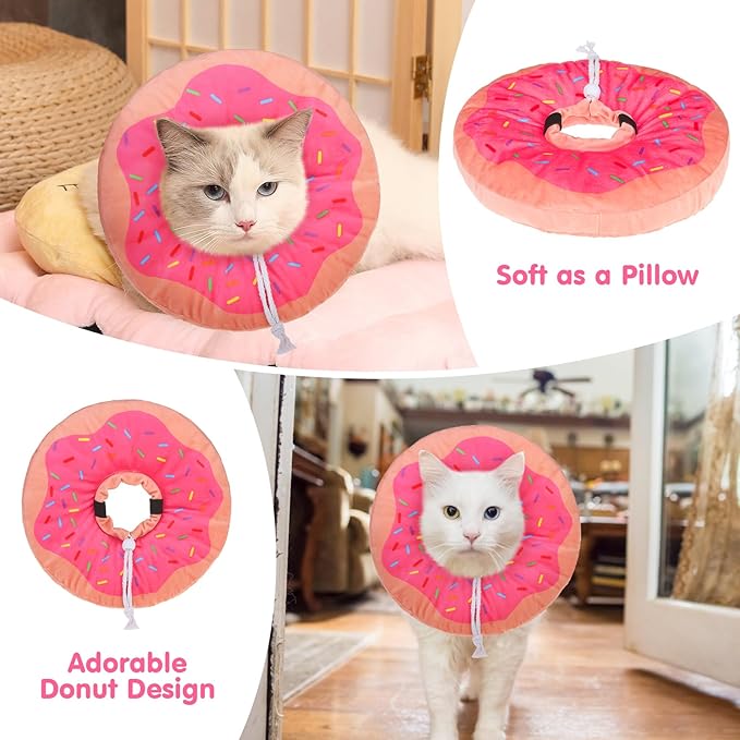 BEAUTYZOO Cat Cone Collars Soft, Cat Recovery E Collars After Surgery to Stop Licking, Adjustable Elizabeth Circle Collar Cute Pet Donut Pillow for Cats Kitten Small Dogs, Pink S