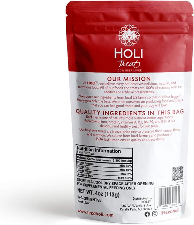 HOLI Freeze Dried Beef Liver Dog Treats – Single Ingredient Beef Dog Treats – Pasture Raised Liver Dog Treats Made in USA – Healthy Liver Treats for Dogs & Diabetic Dog Treat-Friendly - 4oz
