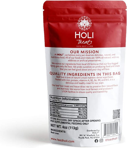 HOLI Freeze Dried Beef Liver Dog Treats – Single Ingredient Beef Dog Treats – Pasture Raised Liver Dog Treats Made in USA – Healthy Liver Treats for Dogs & Diabetic Dog Treat-Friendly - 2oz