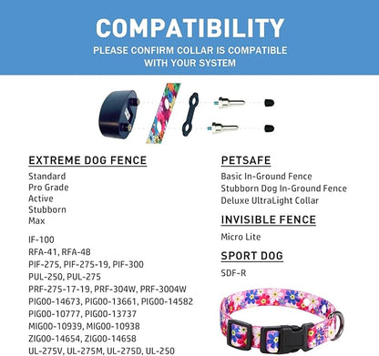 Rhea Rose 3/4 Inch Replacement Collar Strap Shock Collar with 2 Holes, Compatible with Nearly All Brands and Models of Underground Electric Dog Fences and Training Collars, Pink Daisy