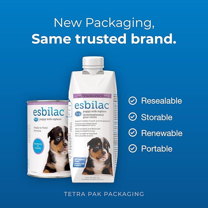 PetAg Esbilac Puppy Milk Replacer Liquid - 16 oz, Pack of 3 - Resealable, Ready-to-Feed Formula with Vitamins for Newborn Puppies to 1 year- Easy to Digest - Storable & Portable