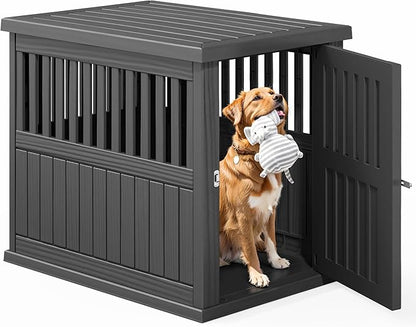 Fancyango 40-Inch Heavy Duty Dog Crate Furniture Lockable Indoor Outdoor Kennel & End Table for Small/Large Dogs Decorative Plastic Pet Cage in Black