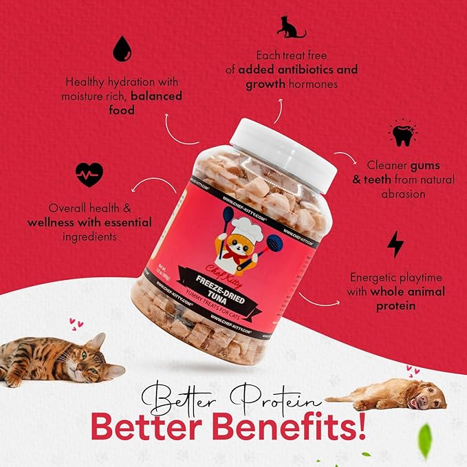 Tuna Cat Treats, 100% Wild Caught | Freeze Dried Dog Treats, High Protein | Grain-free, Single Ingredient Cat & Dog Food Toppers | No Additives or Preservatives | Inspected & Tested in USA | 7.4 oz