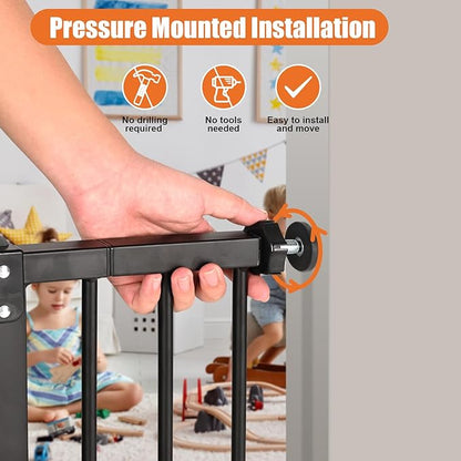 keny 36" Extra Tall Baby Gate for Stairs, 29"-55" Wide Auto Close Dog Gate for Doorways, Pressure Mounted Easy Walk Through Pet Gate with Door, Black