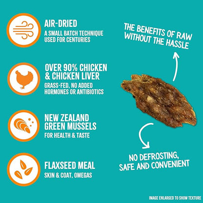 RawTernative Air Dried Dog Food, High Protein, Over 90% Real Chicken & Liver + New Zealand Green Mussels, Complete Meal or Topper, Grain Free, Gluten Free, Non GMO, (3 lb Bag)