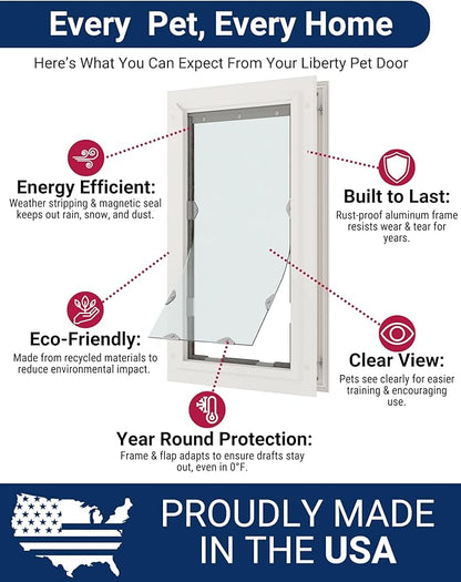 Liberty Pet Door for Doors | Clear Vinyl Dog & Cat Flap for Interior & Exterior Doors | Durable Rust-Free Aluminum Frame | White, Medium, Single Flap