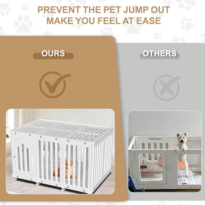 Dog Playpen with Door & Cover Top, Fence Panel Puppy Playpen, Room Dog Crate, Pet Playpen for Small & Medium Dogs, Puppy Play Pen for Indoors & Outdoor (50" L x 35" W x 30" H)