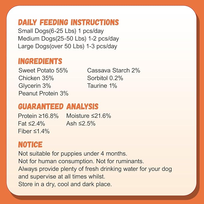 Pawmate Chicken Jerky Wrapped Sweet Potato Dog Treats w/Taurine, Healthy Dog Snacks Low Fat High Protein, Chewy Training Rewards Treats for Small Medium Large Breeds,10.6 oz, 13-17 Counts