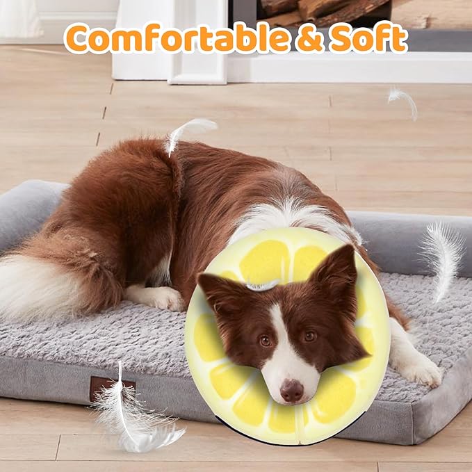 Adjustable Inflatable Dog Cone Collar for Surgery Recovery, Soft Cone for Dogs & Cats, Portable & Washable Dog Donut Collar, Large Cat Cone E Collar (Yellow L)