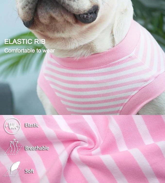 Dog Pink Recovery Suit for Large Female Spay,Male Dog Surgery Suit,Narrow Pink-White L