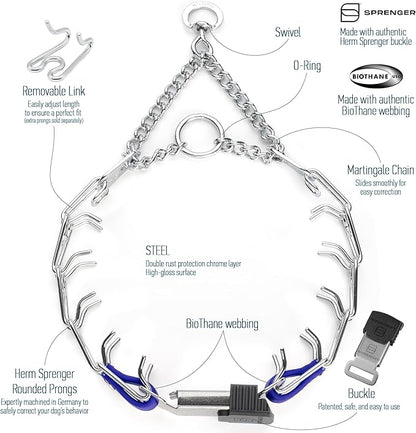Herm Sprenger Chrome Plated Steel Dog Collar with Quick Release ClicLock Buckle and Biothane Insert Training Collar for Dogs Made in Germany (Blueberry Royal, 16in x 2.25mm(Neck Size up to 13-14in))